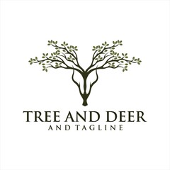 Modern deer head logo with leaf. Abstract, creative logo design Color and text can be changed according to your need,