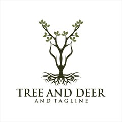 Modern deer head logo with leaf. Abstract, creative logo design Color and text can be changed according to your need,