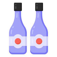 
Flat icon of wine bottles, alcoholic drink

