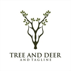 Modern deer head logo with leaf. Abstract, creative logo design Color and text can be changed according to your need,