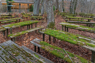 Verwilderter Biergarten, Obermühltal, Bayern, Deutschland