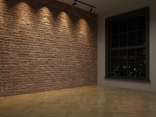 Interior empty room with brick wall 3 D rendering