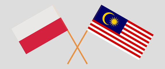 Crossed flags of Poland and Malaysia. Official colors. Correct proportion