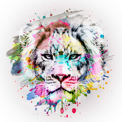 lion head in colorful graffiti paint