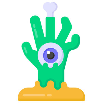 
A rock hand with bone denoting halloween hand in flat icon

