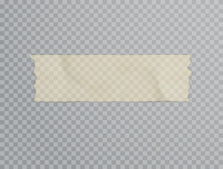 Sticky tape stripe with shadow isolated on transparent background. Vector 3d torn paper adhesive scotch mockup