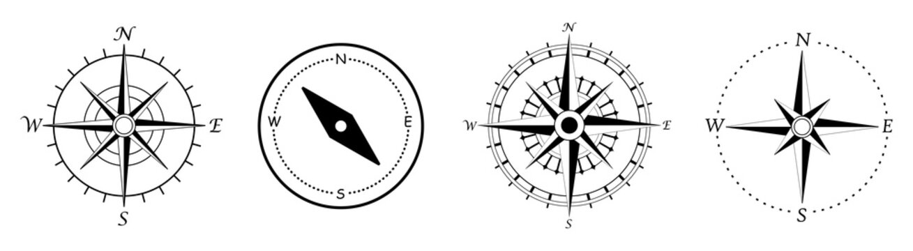 Ancient compass illustration. Wind rose for logo or map. Vector icons