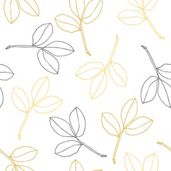 Branches seamless pattern. linear contour on white background. Vector Hand drawn Doodle style. Digital paper for scrapbooking, digital creativity, gift packaging, fabric, wallpaper, other surfaces.