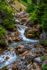 Stierlochbach waterfall..Wild river landscape in Austrian Alps..