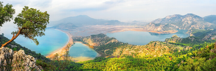 Dalyan estuary and Iztuzu turtle beach in Aegean Sea in afternoon