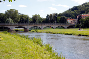 Fototapeta na wymiar Die Saalebrücke in Bad Kissingen. Bayern, Deutschland, Europa The Saale Bridge in Bad Kissingen. Bavaria, Germany, Europe