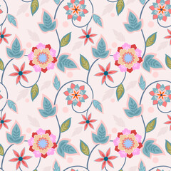 Ornament flowers design seamless pattern fabric textile wallpaper on pink color background.