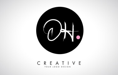 Handwritten DH Brush Letter Logo Design with Black Circle.