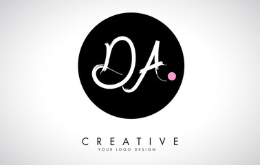 Handwritten DA Brush Letter Logo Design with Black Circle.