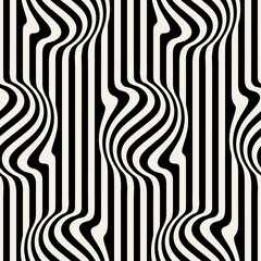 Vector seamless pattern. Distorted abstract texture. Striped monochrome background. Contemporary digital optical art. Optic illusion of volume sphere. Can be used as swatch for illustrator.