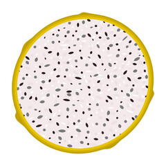 Fresh half cut slice yellow pitaya fruits isolated on white background. Summer fruits for healthy lifestyle. Organic fruit. Cartoon style. Vector illustration for any design.