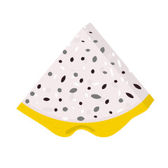 Fresh cut slice yellow pitaya fruits isolated on white background. Summer fruits for healthy lifestyle. Organic fruit. Cartoon style. Vector illustration for any design.