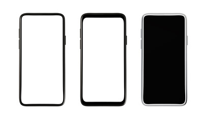 3 types of smartphones isolated in white background. Flat lay 3D renders ideal for compositions