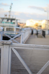 lively city harbor in the evening