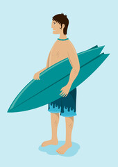 Man with surfboard vector illustration