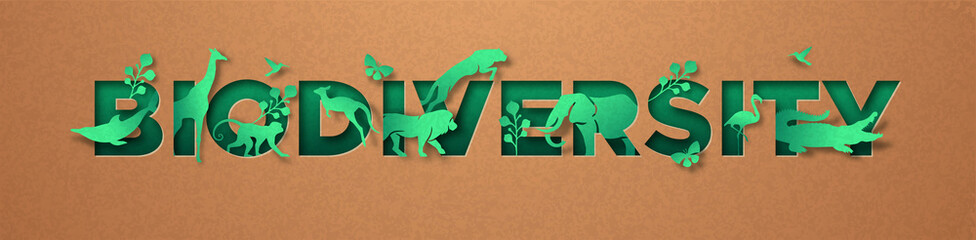 Biodiversity green paper cut animal nature concept