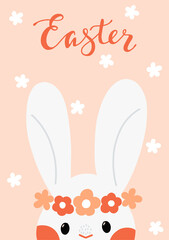 Spring Cute bunny rabbit Ears with lettering Happy Easter day. Perfect for greeting card, poster, invitation. Vector hand drawn design