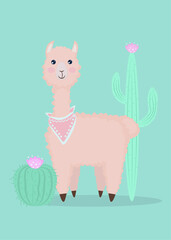 pattern with lamas alpacas cactus cactus flowers