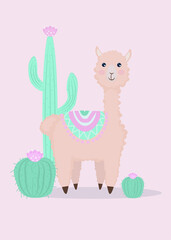 pattern with lamas alpacas cactus cactus flowers
