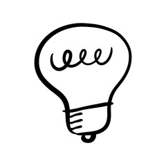Light bulb doodle. Symbol of idea. Hand drawn vector electric lamp illustration. Sign of solution, creativity and innovation.