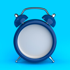 Customizable Blue Classic Alarm Clock on Blue Background 3D Illustration