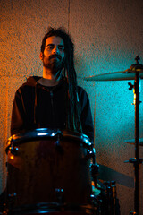 drum, drums, drummer, playing drums, dreadlocks, beard, studio, music, sound, recording, noise, loud, heavy metal, punk, musician