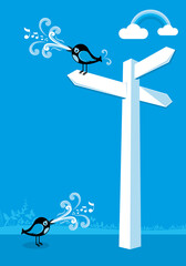 Birds with sign post vector illustration
