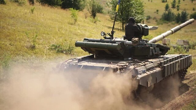 Military equipment, a training ground with tanks. Aerial photography.