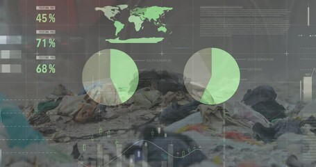 Animation of statistics recording over lorry in waste disposal site - Powered by Adobe