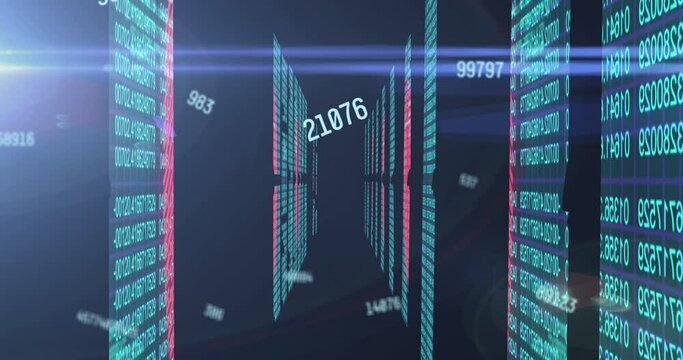 Animation of numbers changing over data processing on computer servers
