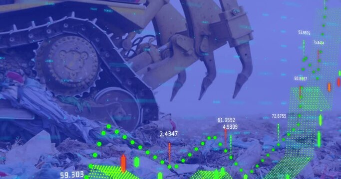 Animation of statistics recording over digger in rubbish disposal site