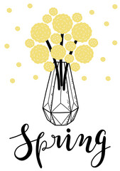Happy Mother's Day. Hello Spring. Hand drawn scandinavian style vector illustration for card, poster, banner template with flowers, plant and hand drawn lettering
