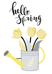 Happy Mother's Day. Hello Spring. Hand drawn scandinavian style vector illustration for card, poster, banner template with flowers, plant and hand drawn lettering