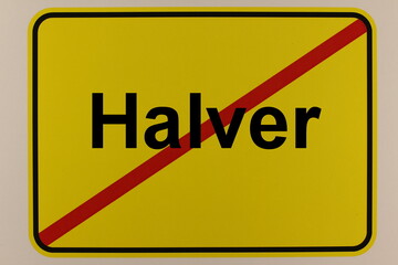 Illustration eines Stadtausgangsschildes der Stadt Halver