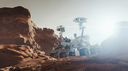 An automatic rover is exploring a distant planet.