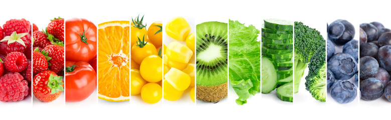 Obraz na płótnie Canvas Fruits and vegetables. Collage of color food. Fresh food