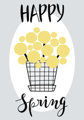 Happy Mother's Day. Hello Spring. Hand drawn scandinavian style vector illustration for card, poster, banner template with flowers, plant and hand drawn lettering happy spring