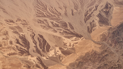 Aerial view of rocky mountains and desert on the south of Sinai Peninsula near Sharm El Sheikh