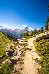 Fototapeta na wymiar Footpath to amazing mountain Matterhorn