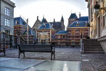 Naklejka premium Binnenhof, Mauritshuis. The Hague, The Netherlands. View of the dutch parliament, the Haque, near the office of the Prime Minister. Holland, Europe