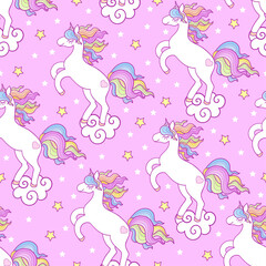 Seamless pattern with white unicorns. Vector