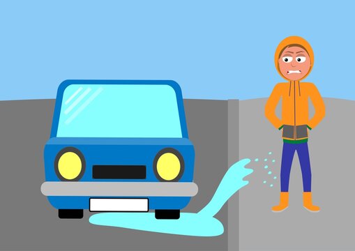car splash water on angry man walking on pedesterian, cartoon vector illustration