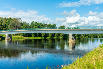 Summer view of a bridge crossing the Dal river in Sweden