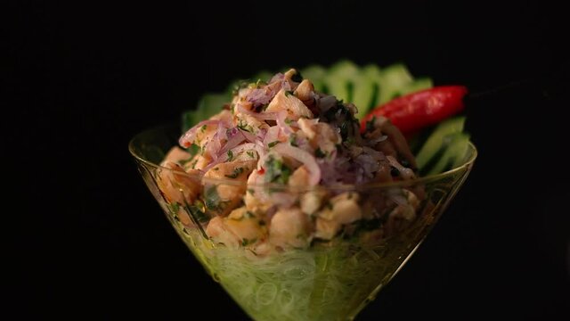 ceviche salmon cheff glass onion