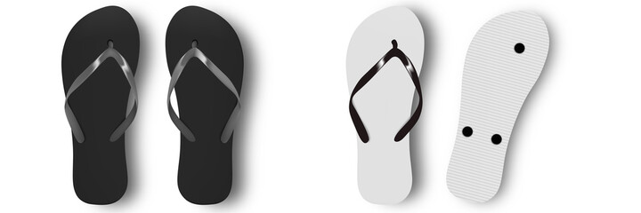 Beach slippers vector design template of summer beach Flip Flops. Realistic 3d blank mockup. Monochrome Flip Flops.